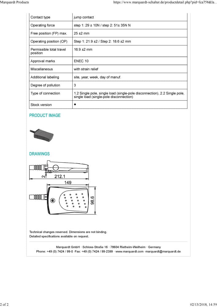 Marquardt Footswitch Series - 2420