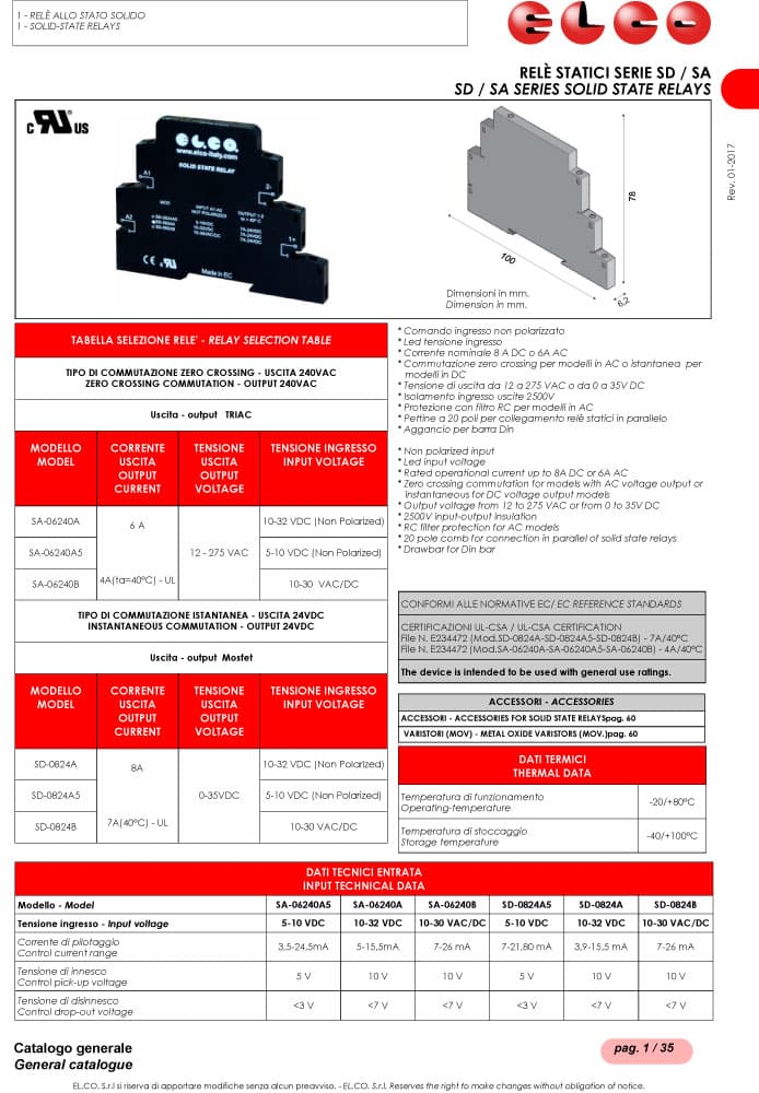 Elco Solid State Relays - SD/SA Series