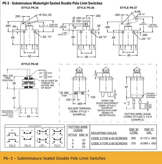 OTTO P6-3 Subminiature Sealed Limit Switch Range (Double Pole)