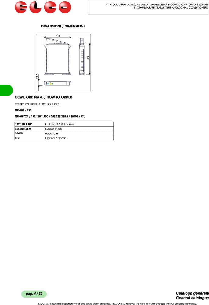 Elco Converters and Isolators - TSE-485-232 & Gateway Modbus RTU