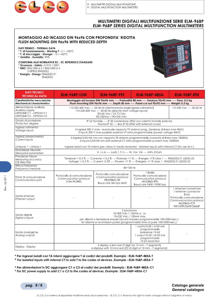 Elco Digital Multifunction Multimeters - ELM-96BP Series