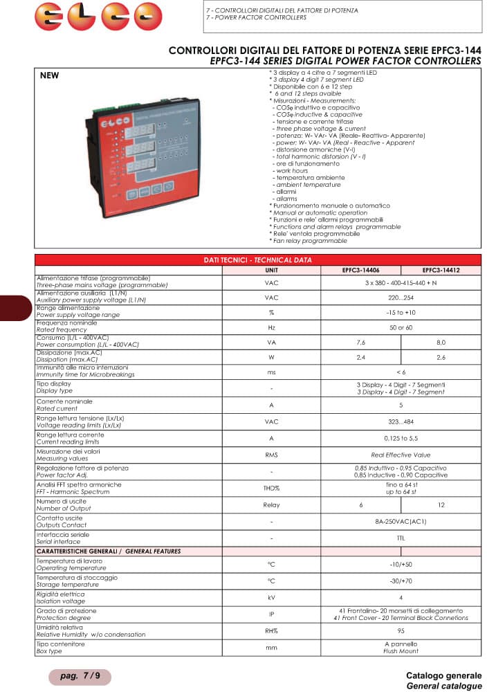 Elco Digital Power Factor Controller - EPFC3-144 Series