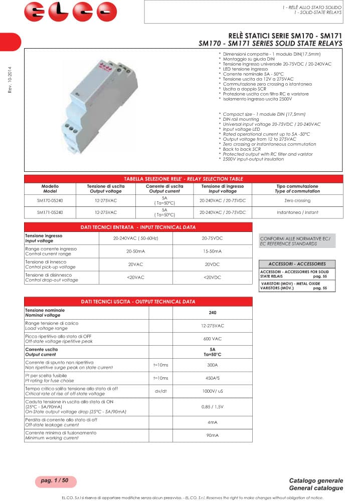 Elco Solid State Relays - SM170 SM171 Series