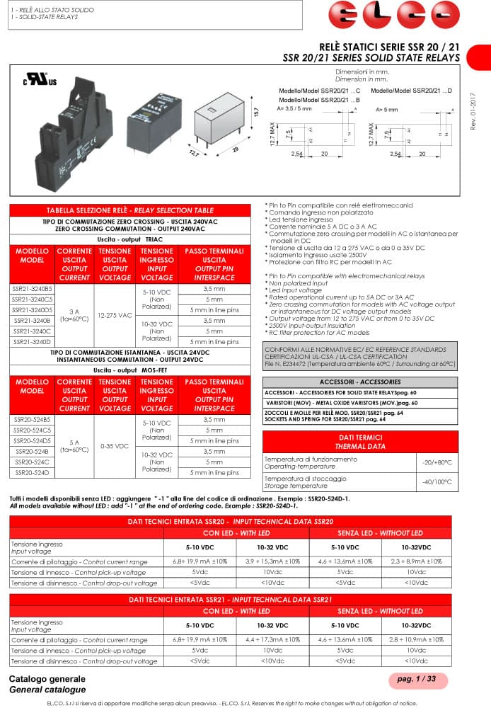 Elco Solid State Relays - SSR 20/21 Series