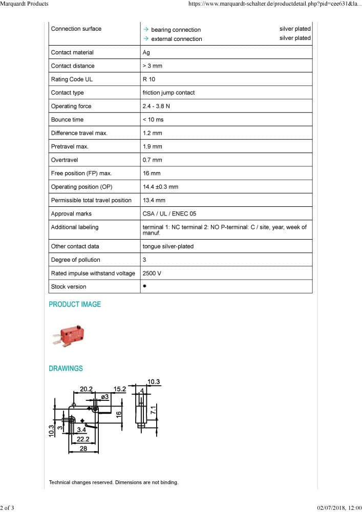 Marquardt Series 1005 - Miniature Snap Action Switches