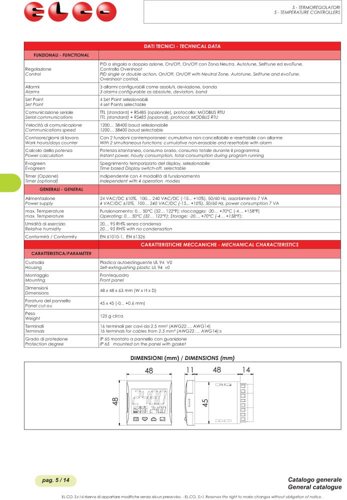 Elco Temperature Controller Microprocessor Based Regulators - ELKM4 Series