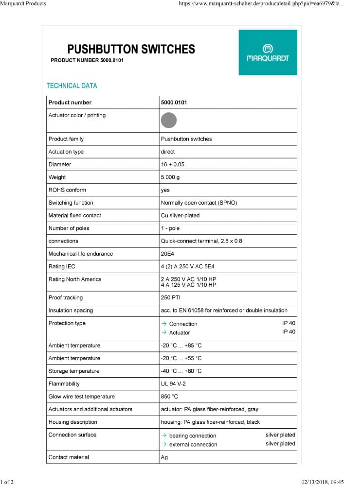Marquardt Round Pushbutton Switches - Series 5000