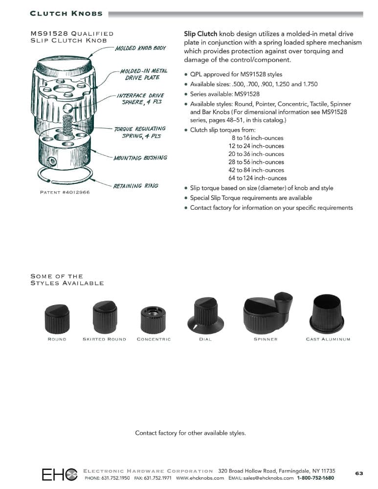 EHC Knobs - Control Knobs - Slip Clutch Knobs