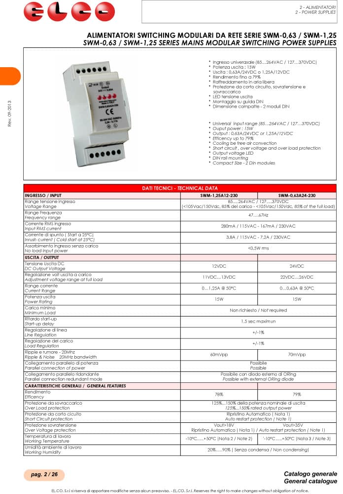 Elco Mains Modular Switching Power Supplies - SWM Series